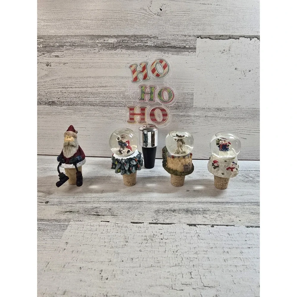Christmas Wine Bottle Stopper Set 5pc Snow Globe Santa Nativity Light Up Holiday